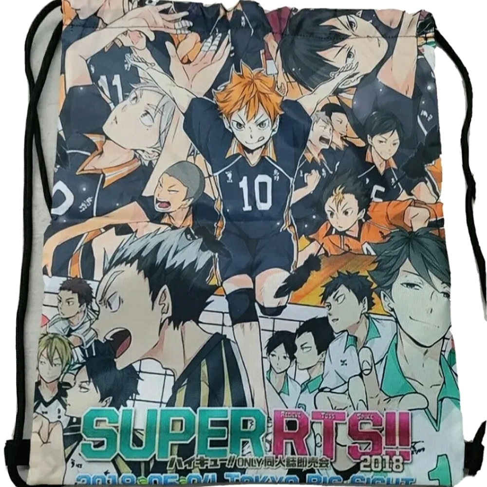 NEW Haikyu! Karasuno Nekoma RTS Drawstring Backpack Bag w/Zip Pocket Anime Manga